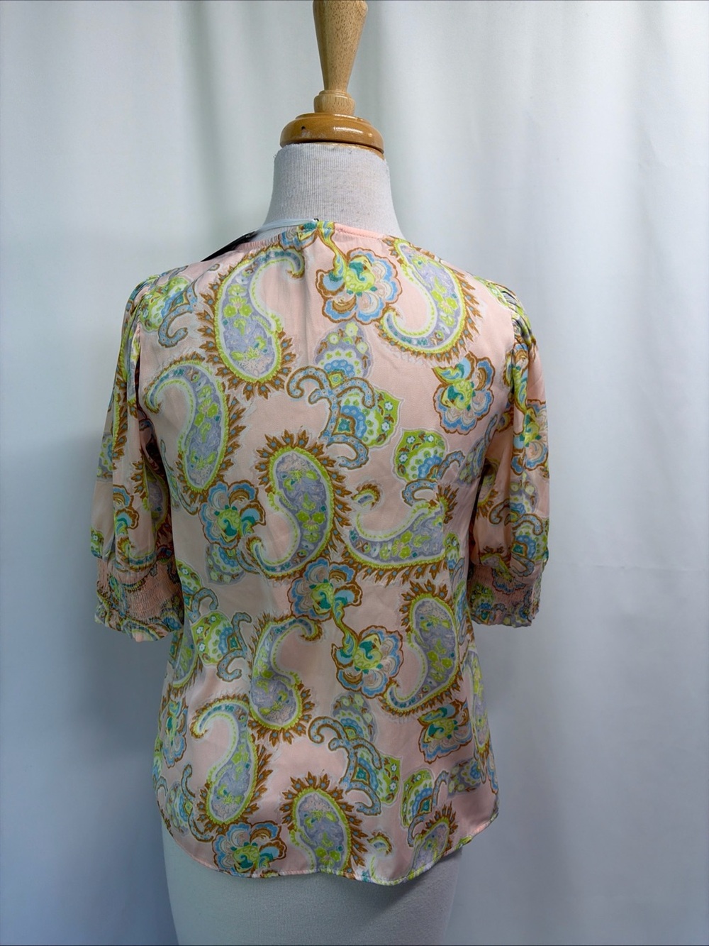 NWT Sigrid Olsen Women XS Multicolor Paisley Silky SS Smocked Shirt Blouse - Picture 7 of 12